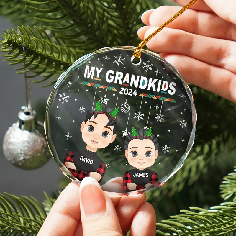 Flat Art My Grandkids Our Grandkids - Personalized Circle Glass Ornament