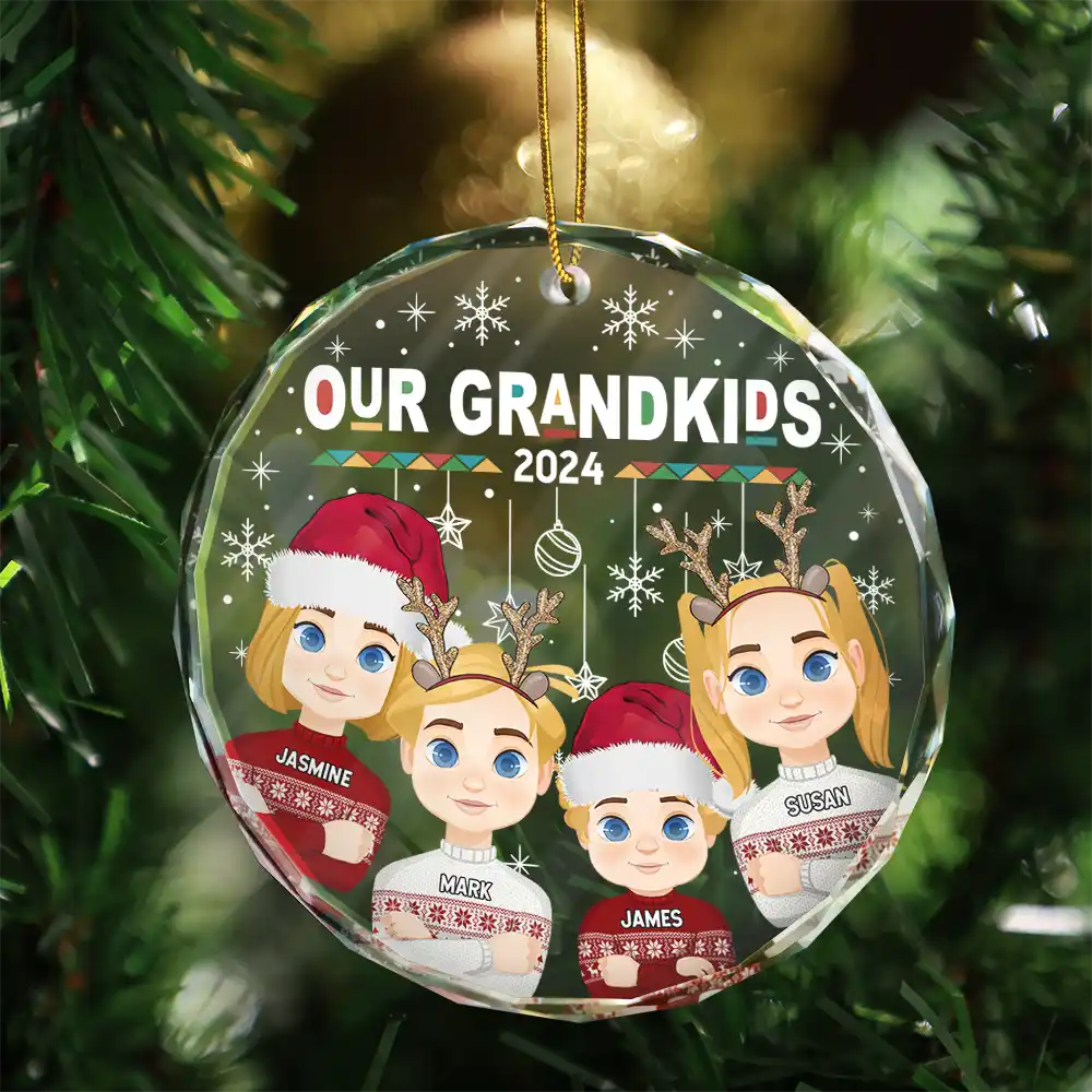 Flat Art My Grandkids Our Grandkids - Personalized Circle Glass Ornament