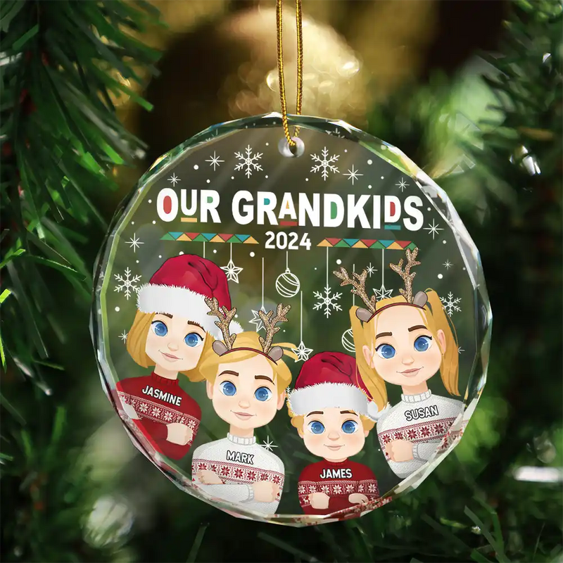 Flat Art My Grandkids Our Grandkids - Personalized Circle Glass Ornament
