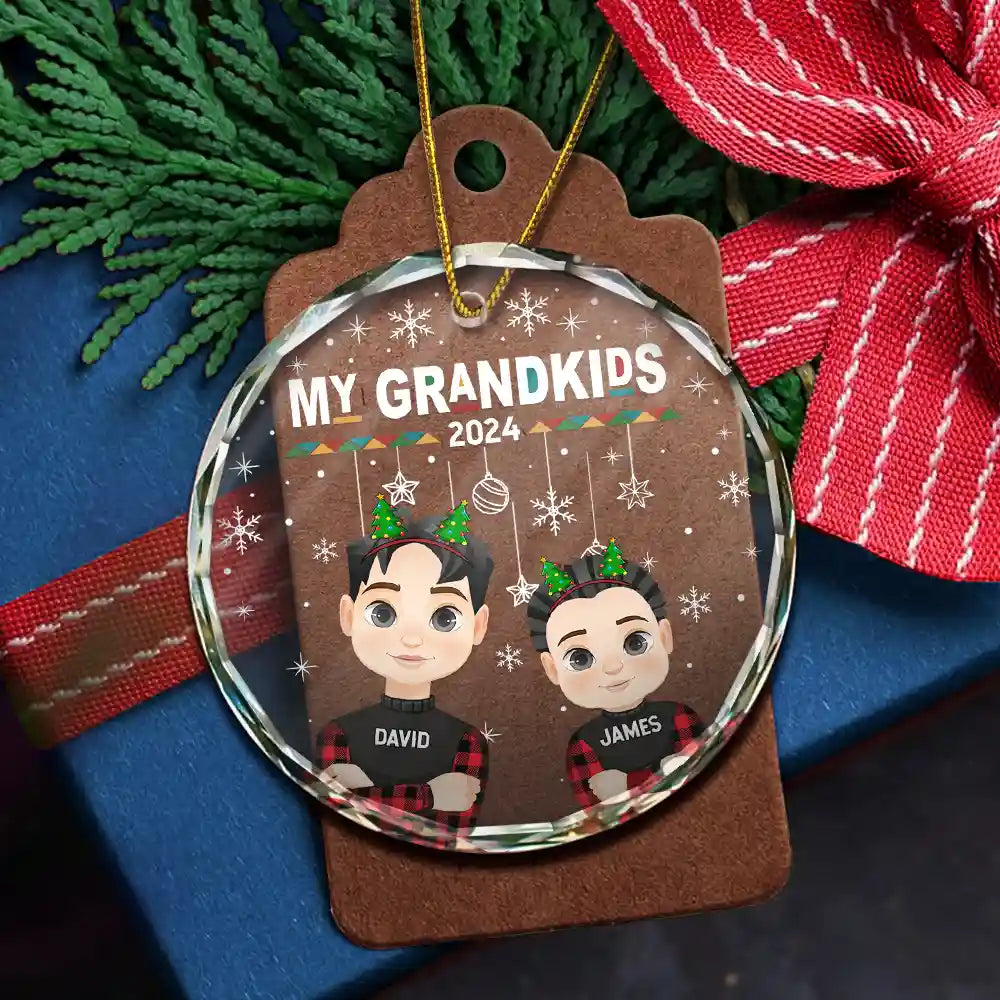 Flat Art My Grandkids Our Grandkids - Personalized Circle Glass Ornament