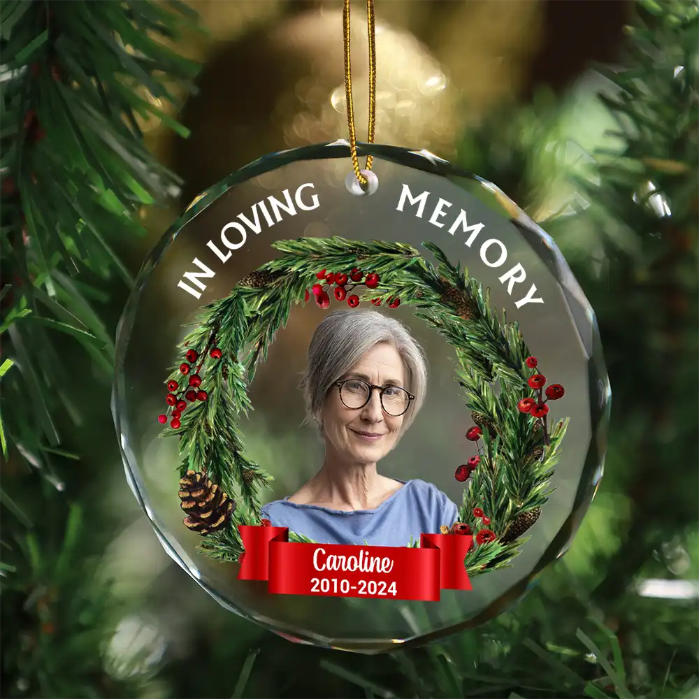 Custom Photo In Loving Memory - Personalized Circle Glass Ornament