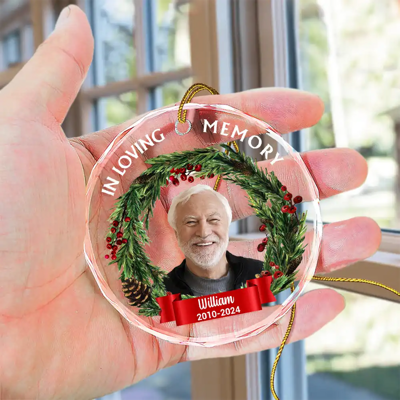 Custom Photo In Loving Memory - Personalized Circle Glass Ornament