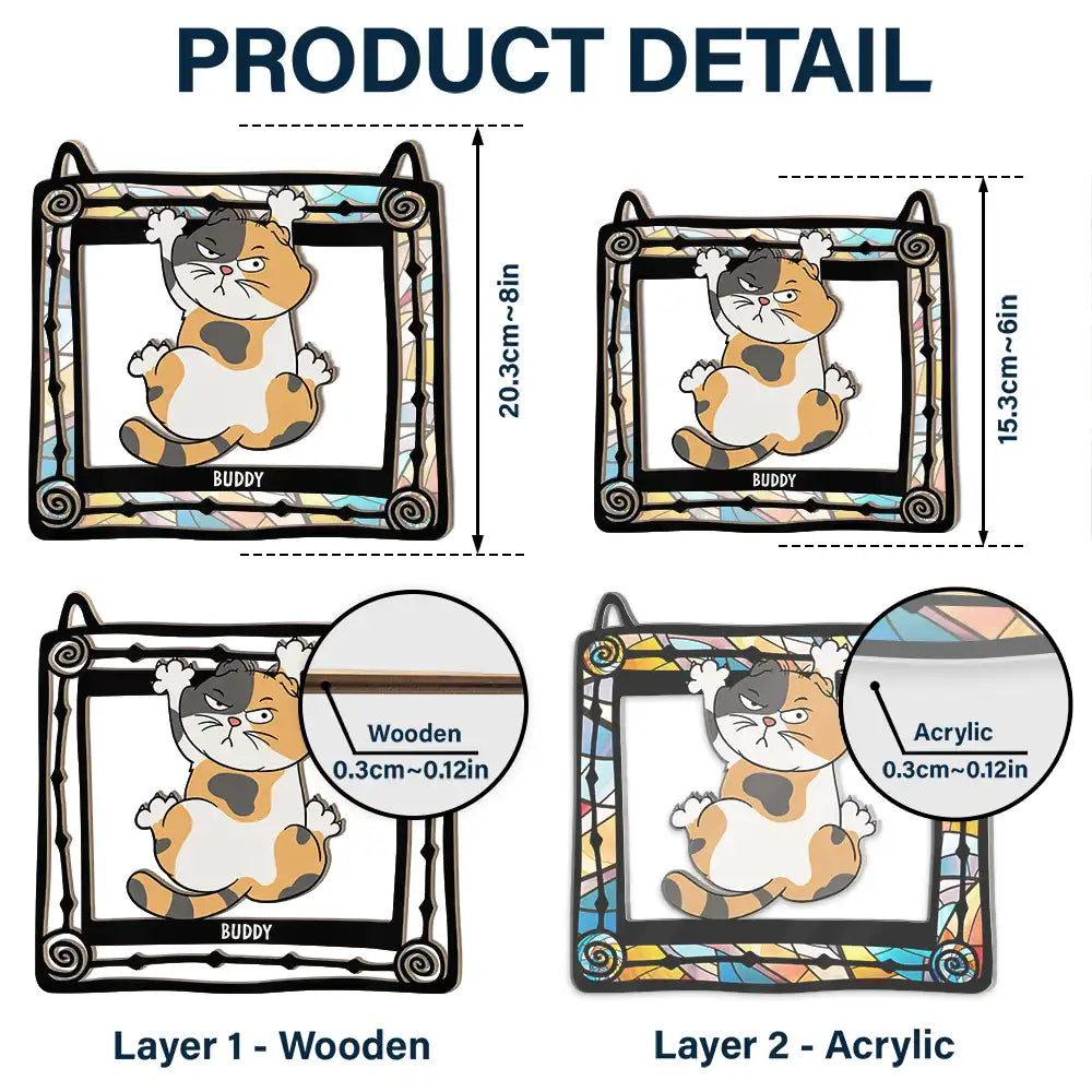 Funny Cats Scratching Window - Personalized Window Hanging Suncatcher Ornament