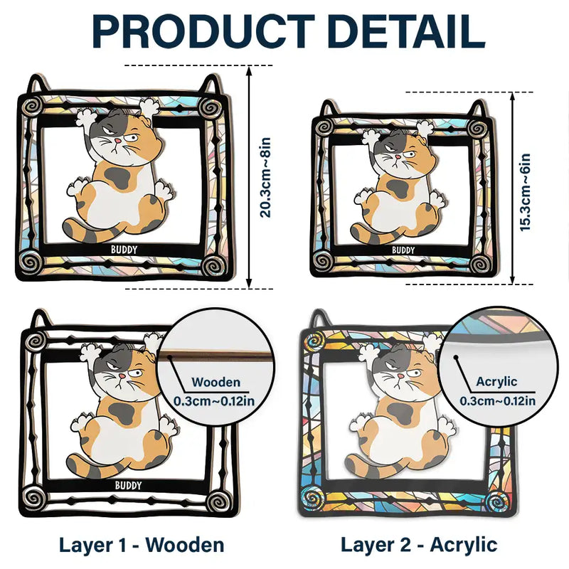 Funny Cats Scratching Window - Personalized Window Hanging Suncatcher Ornament