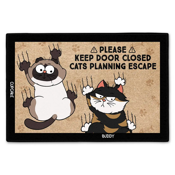 Funny Cats Planning Escape - Personalized Doormat