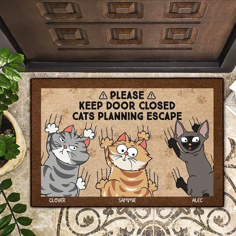Funny Cats Planning Escape - Personalized Doormat