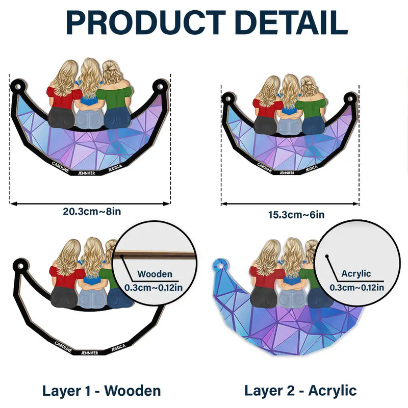 Attrape-soleil personnalisé à suspendre à une fenêtre, « Mes meilleures amies, mes sœurs qui s'embrassent » 
