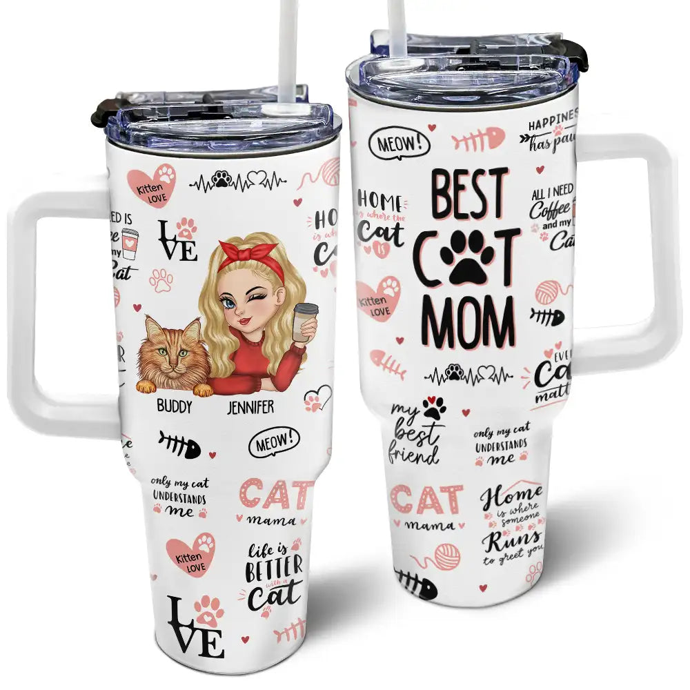 Best Cat Mom Kitten Love - Personalized 40oz Tumbler With Straw
