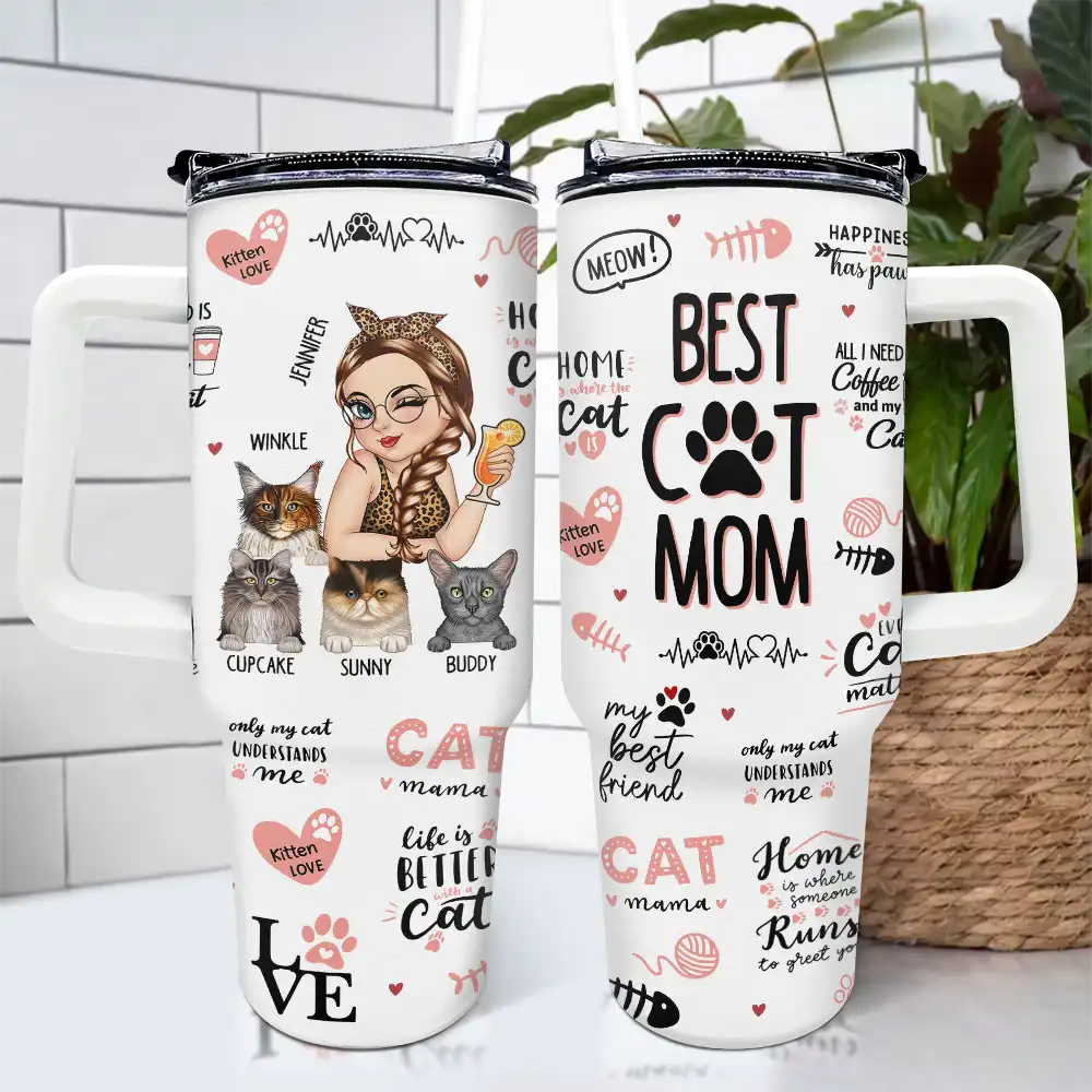 Best Cat Mom Kitten Love - Personalized 40oz Tumbler With Straw