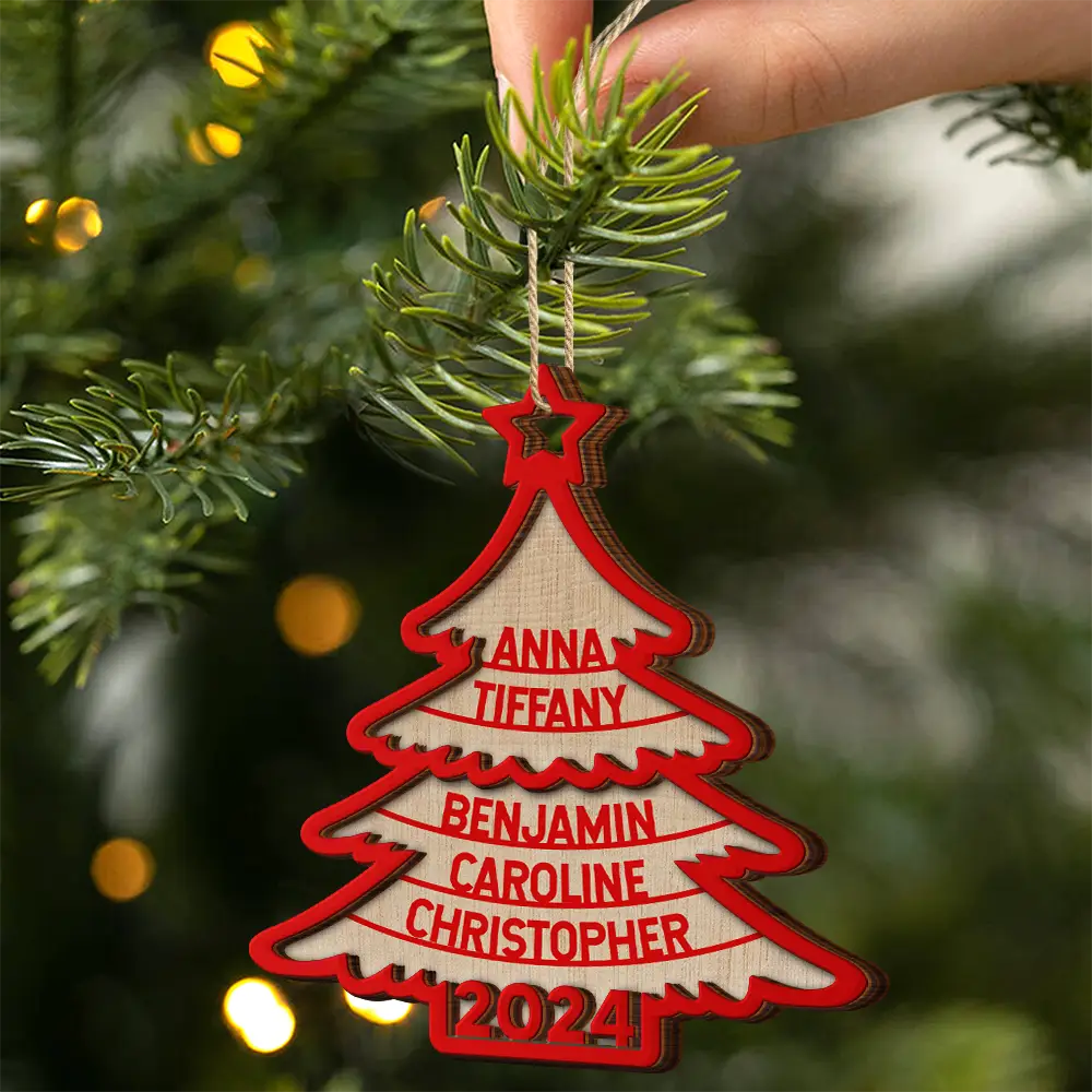 Family Christmas Tree - Personalized 2-Layered Wooden Ornament