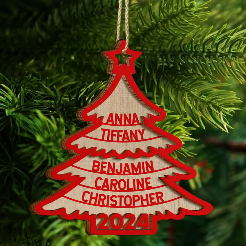 Family Christmas Tree - Personalized 2-Layered Wooden Ornament