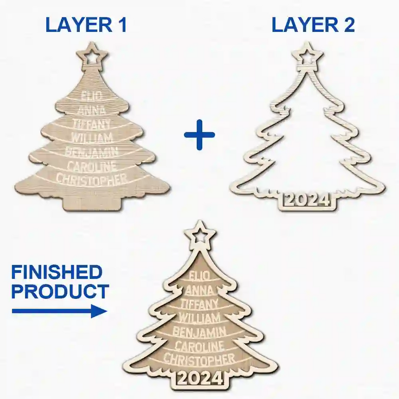 Family Christmas Tree - Personalized 2-Layered Wooden Ornament