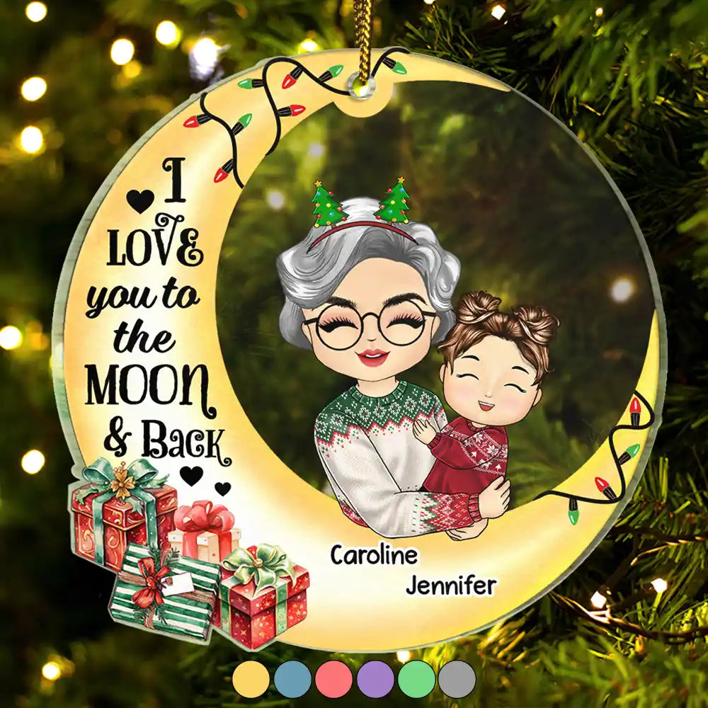 I Love You To The Moon And Back Grandma Grandkids - Personalized Custom Shaped Acrylic Ornament