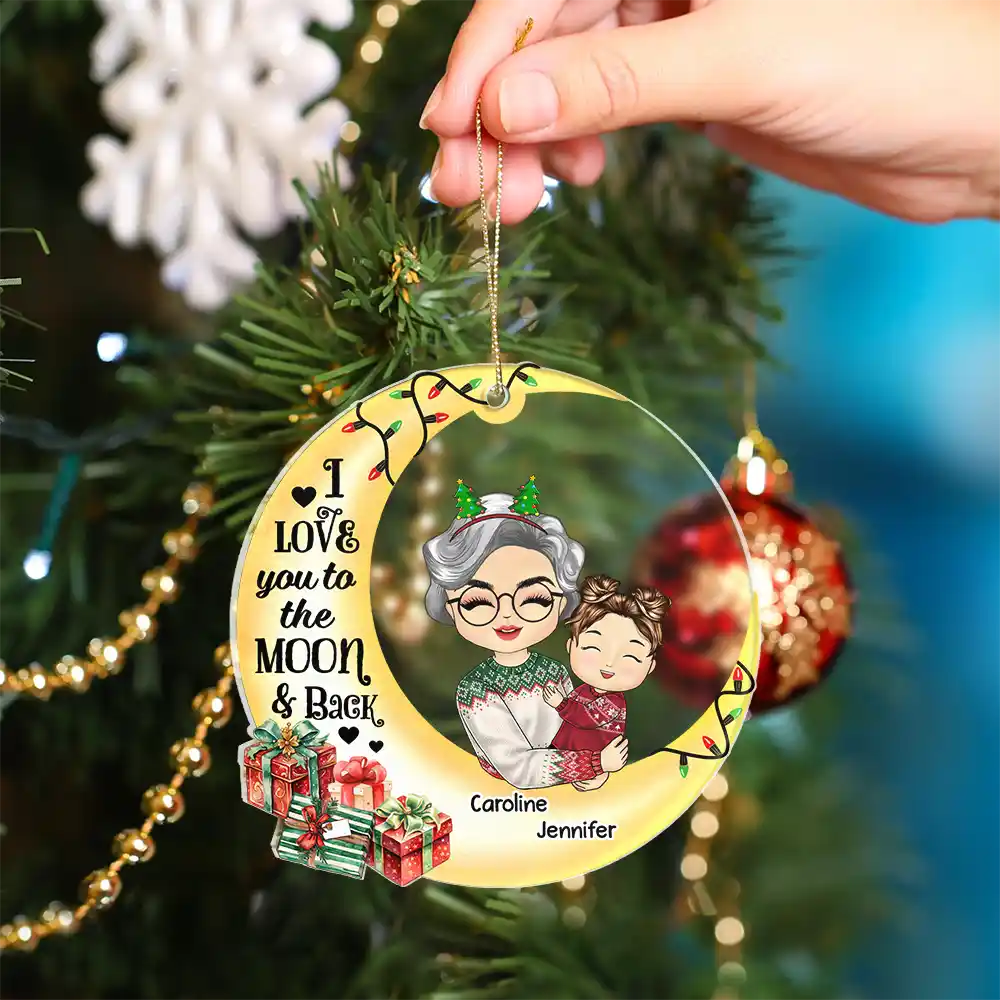 I Love You To The Moon And Back Grandma Grandkids - Personalized Custom Shaped Acrylic Ornament