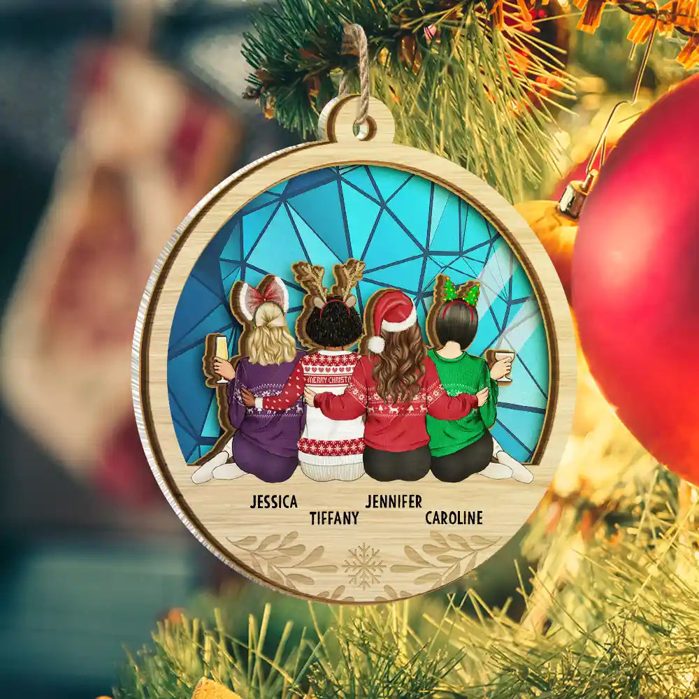 Décoration attrape-soleil personnalisée pour Noël : sœurs assises ensemble 