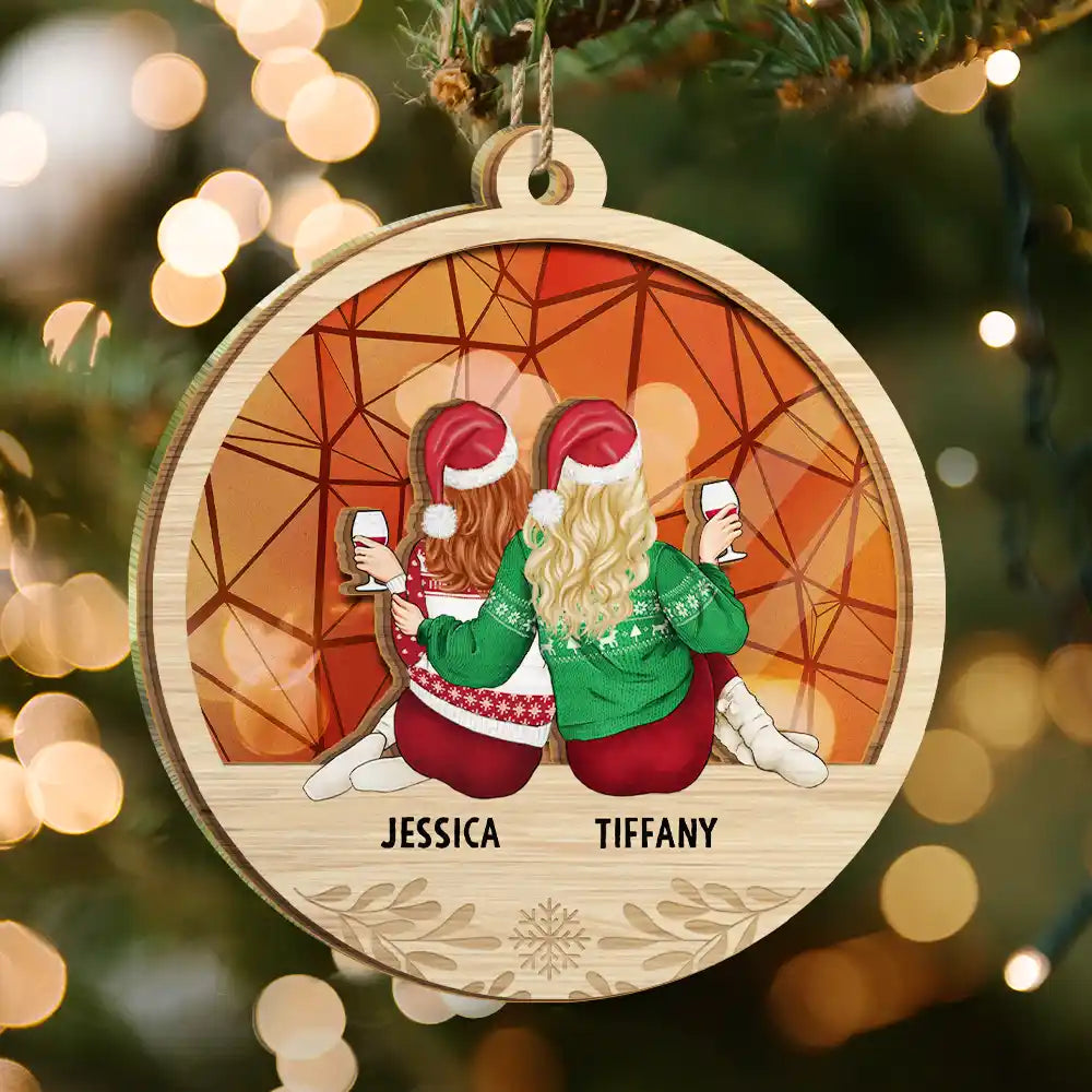 Décoration attrape-soleil personnalisée pour Noël : sœurs assises ensemble 
