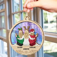 Décoration attrape-soleil personnalisée pour Noël : sœurs assises ensemble 