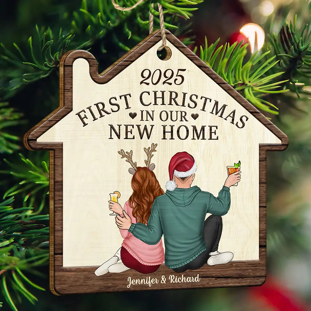Gift For Couples - First Christmas In Our New Home - Personalized Custom Shaped Wooden Ornament