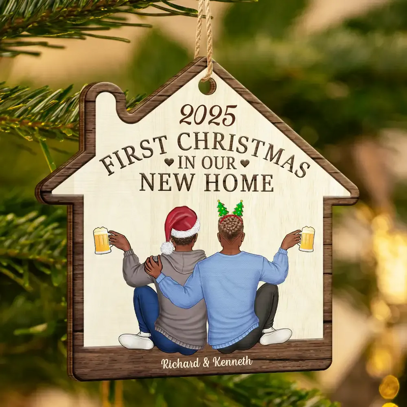 Gift For Couples - First Christmas In Our New Home - Personalized Custom Shaped Wooden Ornament