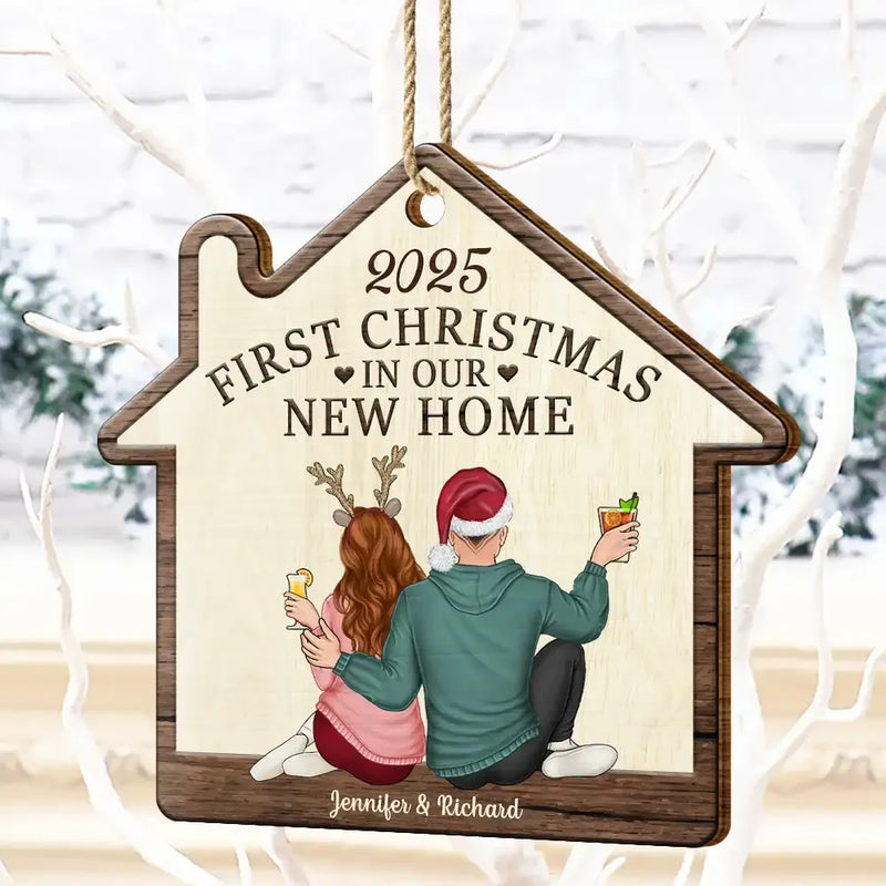 Gift For Couples - First Christmas In Our New Home - Personalized Custom Shaped Wooden Ornament