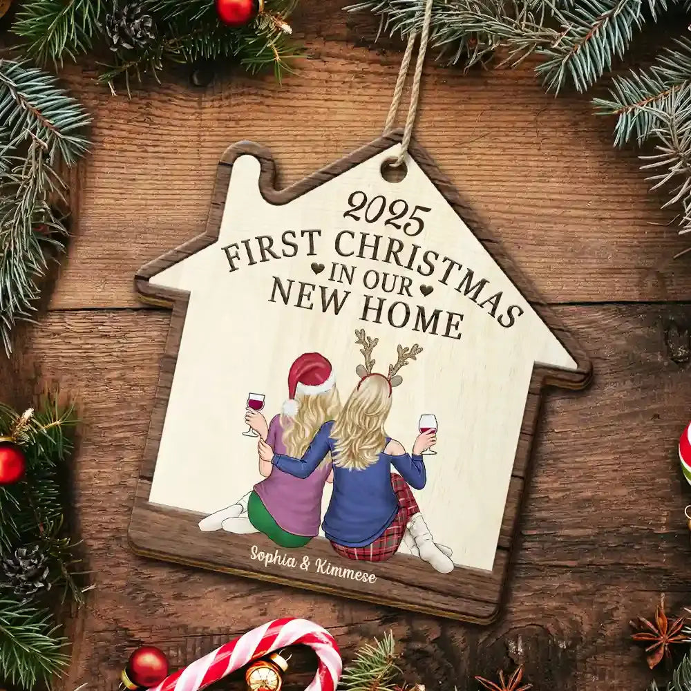 Gift For Couples - First Christmas In Our New Home - Personalized Custom Shaped Wooden Ornament