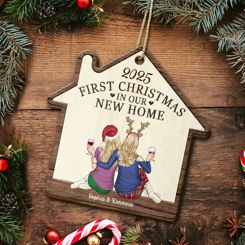 Gift For Couples - First Christmas In Our New Home - Personalized Custom Shaped Wooden Ornament