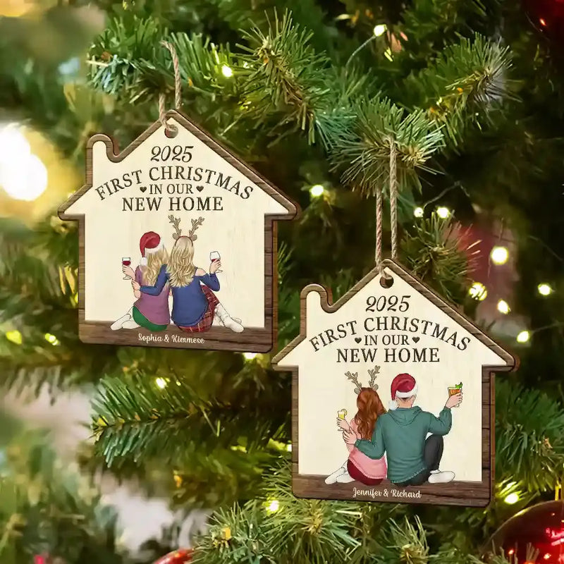 Gift For Couples - First Christmas In Our New Home - Personalized Custom Shaped Wooden Ornament