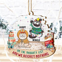 Christmas,Cat Lovers,Cat Mom,Cat Dad,Funny - On The Naughty List And We Regret Nothing - Personalized Custom Shaped Wooden Ornament