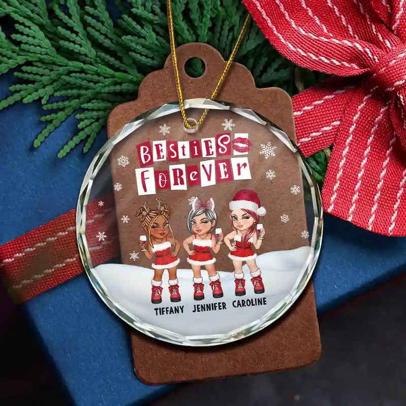 Bestie, Gift For Bestie - Besties Forever BFF Christmas - Personalized Circle Glass Ornament