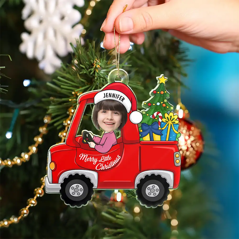 New baby, New Dad, New Mom - Custom Photo Christmas Red Truck Baby - Personalized Cutout Acrylic Ornament