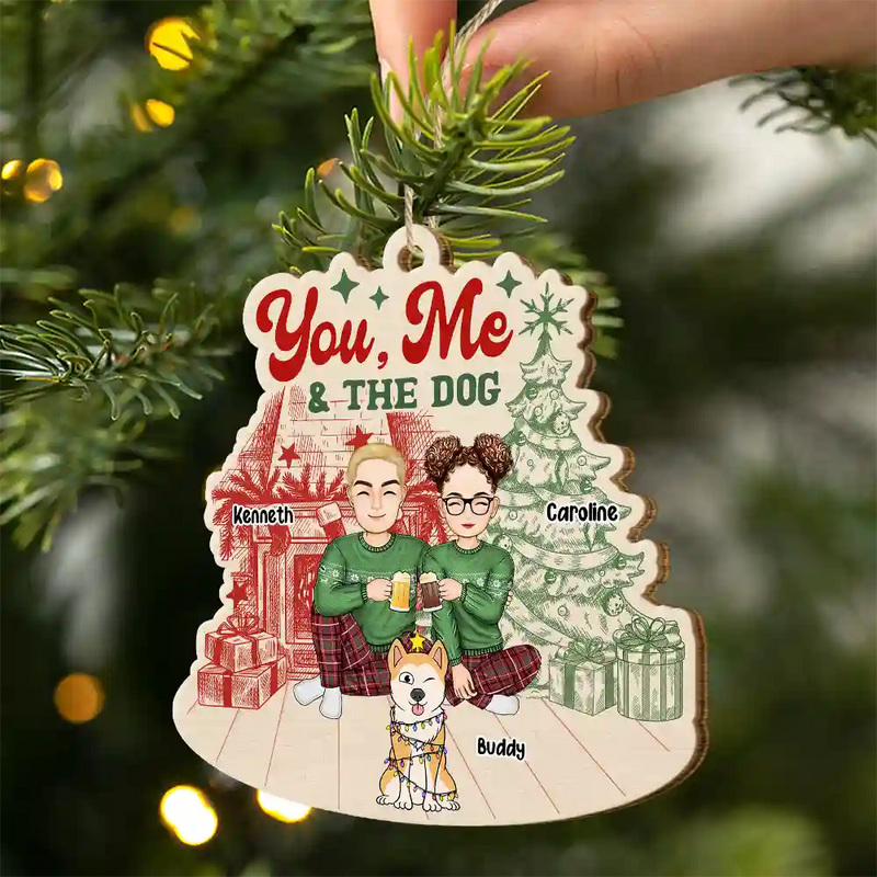 Christmas,Dog Lovers,Gift For Couples,Happy - You, Me And The Dogs - Personalized Custom Shaped Wooden Ornament