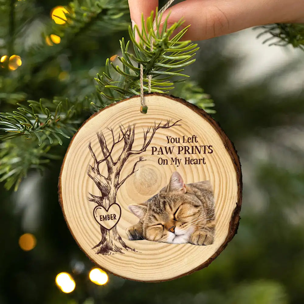Christmas,Custom Photo,Pet Lovers,Memorial,Sad - Custom Photo Forever In Our Hearts - Personalized Wood Slice Ornament