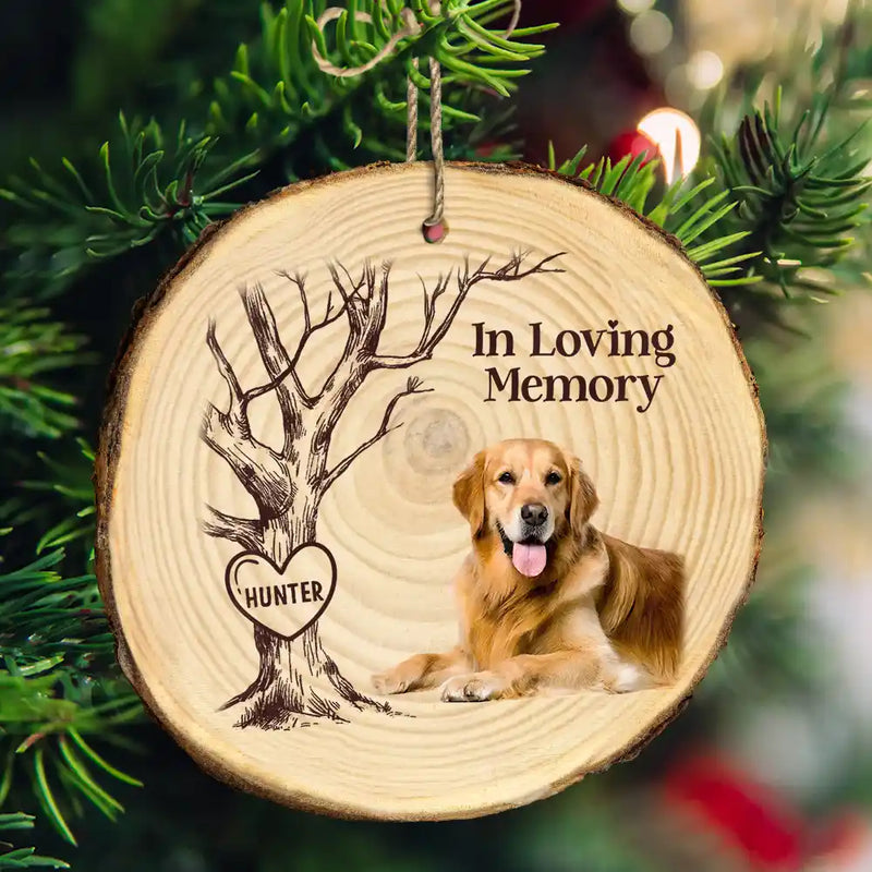 Christmas,Custom Photo,Pet Lovers,Memorial,Sad - Custom Photo Forever In Our Hearts - Personalized Wood Slice Ornament
