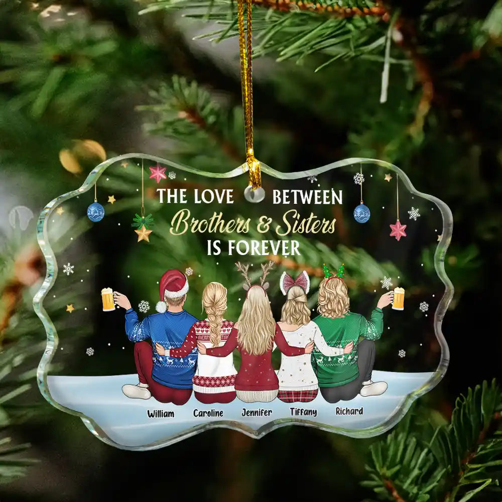 Gift For Brothers, Gift For Sisters, Family - The Love Between Brothers & Sisters Is Forever - Personalized Medallion Glass Ornament