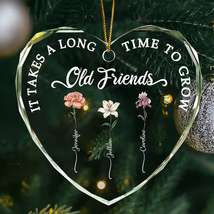 Birth Flower Grow An Old Friend - Personalized Glass Ornament