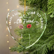 Gift For Bestie - Birth Flower Grow An Old Friend - Personalized Glass Ornament