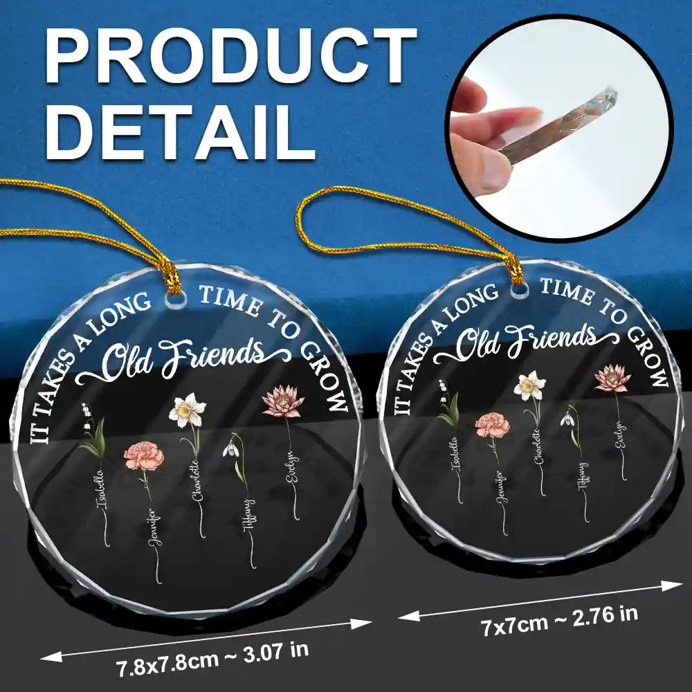 Gift For Bestie - Birth Flower Grow An Old Friend - Personalized Glass Ornament