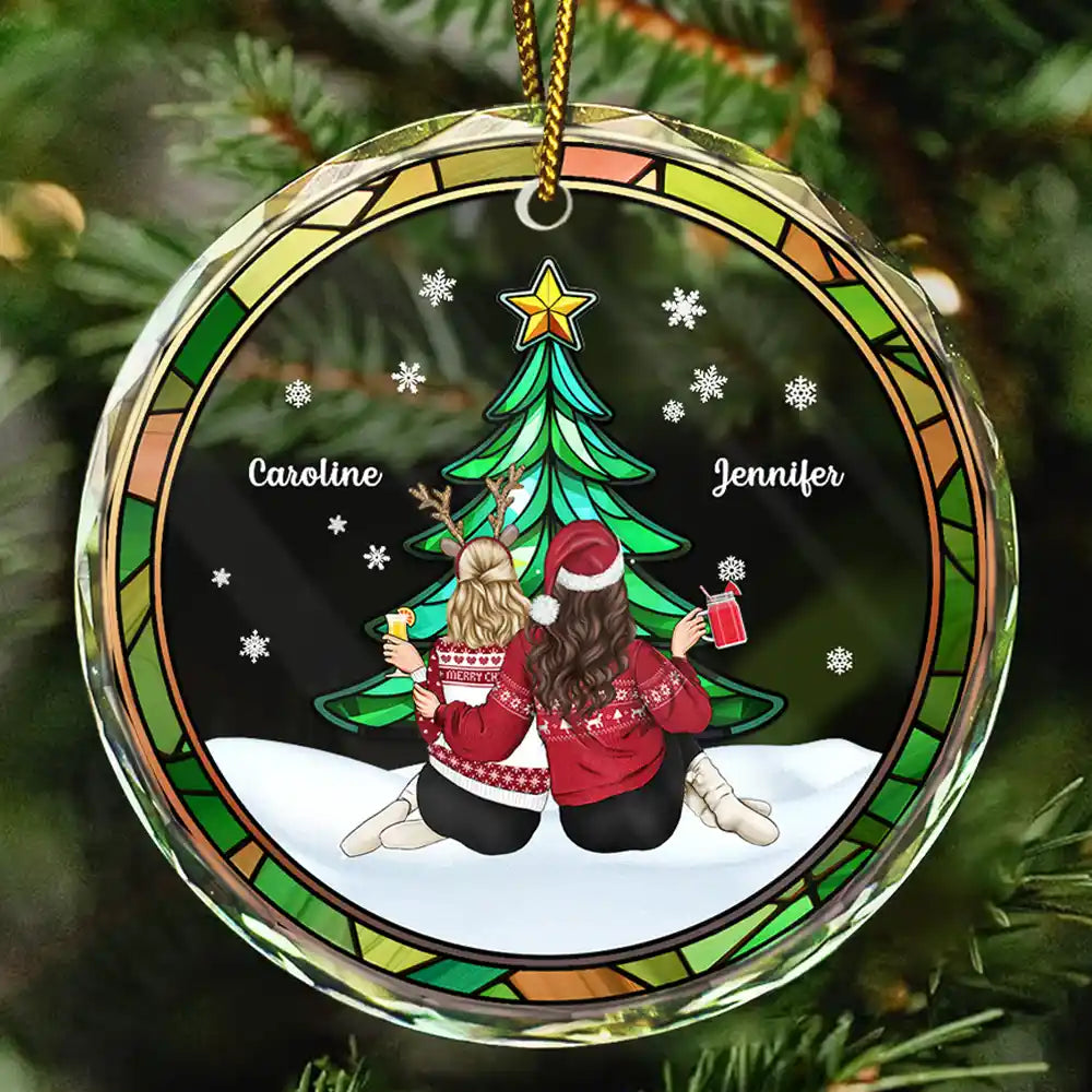 Besties Sisters Brothers By Your Side - Personalized Circle Glass Ornament