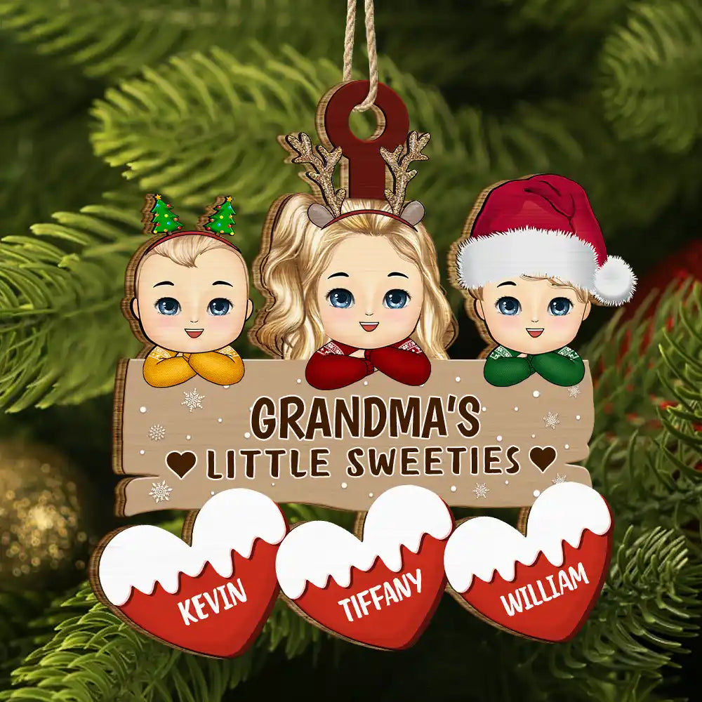 Grandma's Grandpa's Mom's Dad's Little Sweeties - Personalized Wooden Cutout Ornament