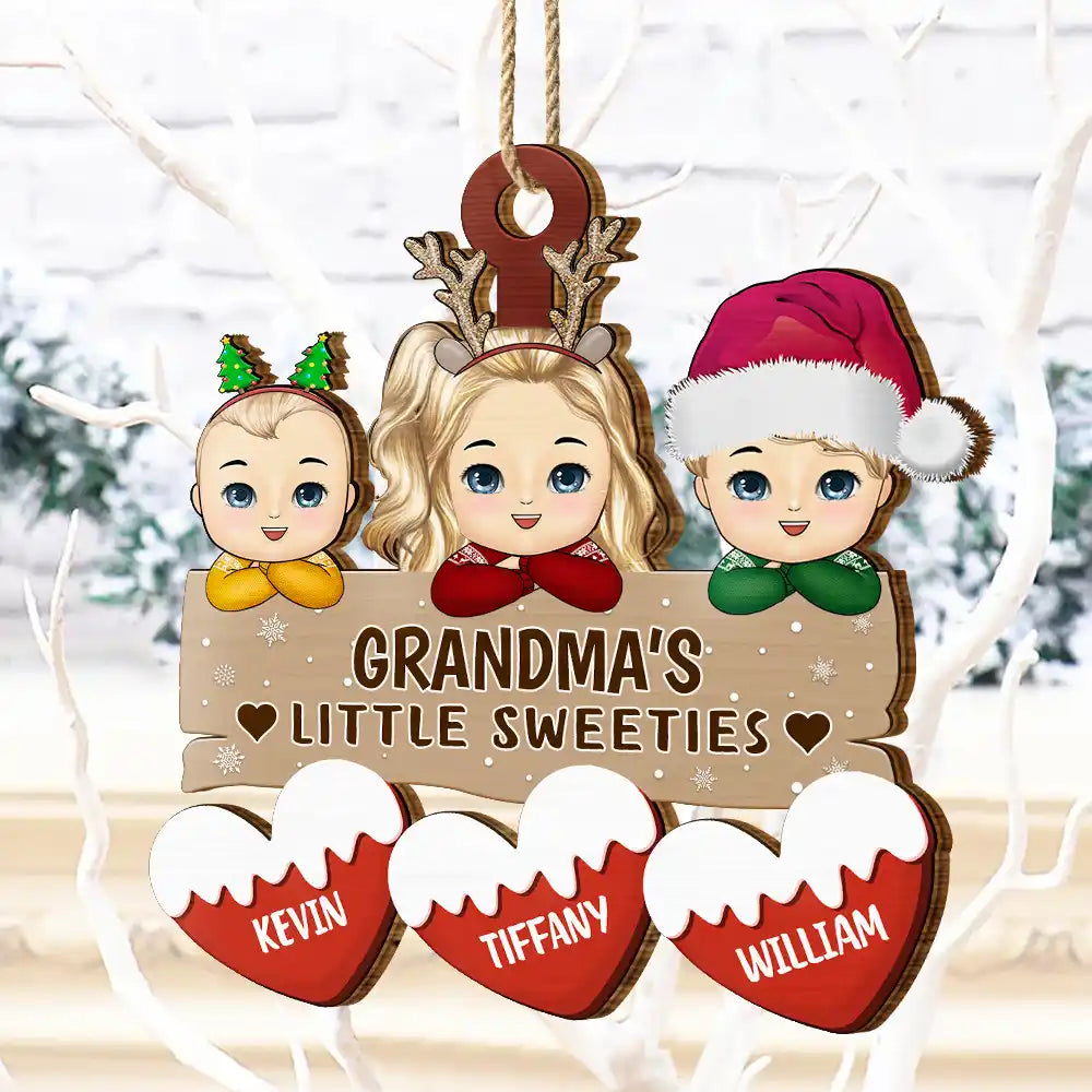 Gift For Grandma, Gift For Grandpa, Gift For Mother, Gift For Father - Grandma's Grandpa's Mom's Dad's Little Sweeties - Personalized Wooden Cutout Ornament