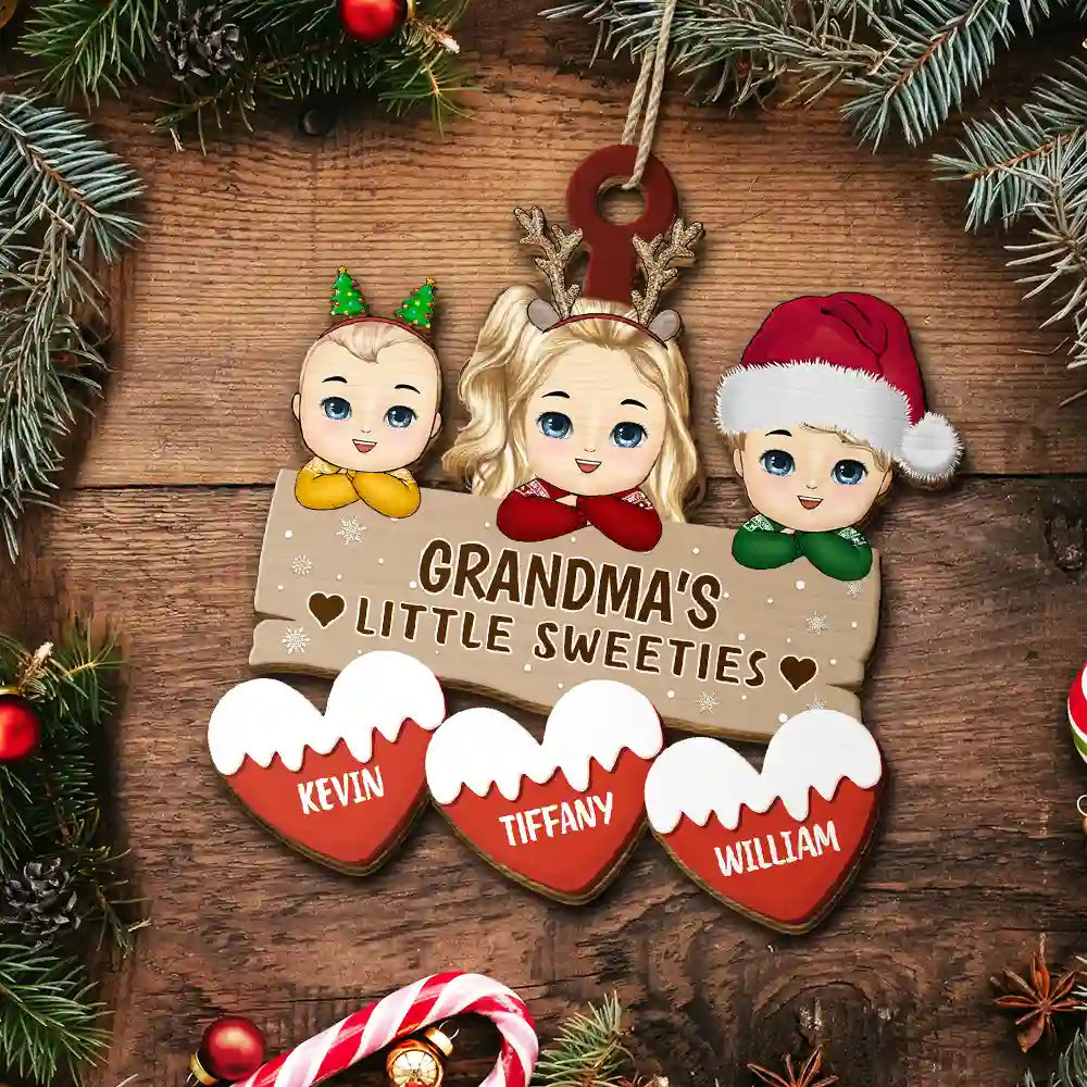 Gift For Grandma, Gift For Grandpa, Gift For Mother, Gift For Father - Grandma's Grandpa's Mom's Dad's Little Sweeties - Personalized Wooden Cutout Ornament