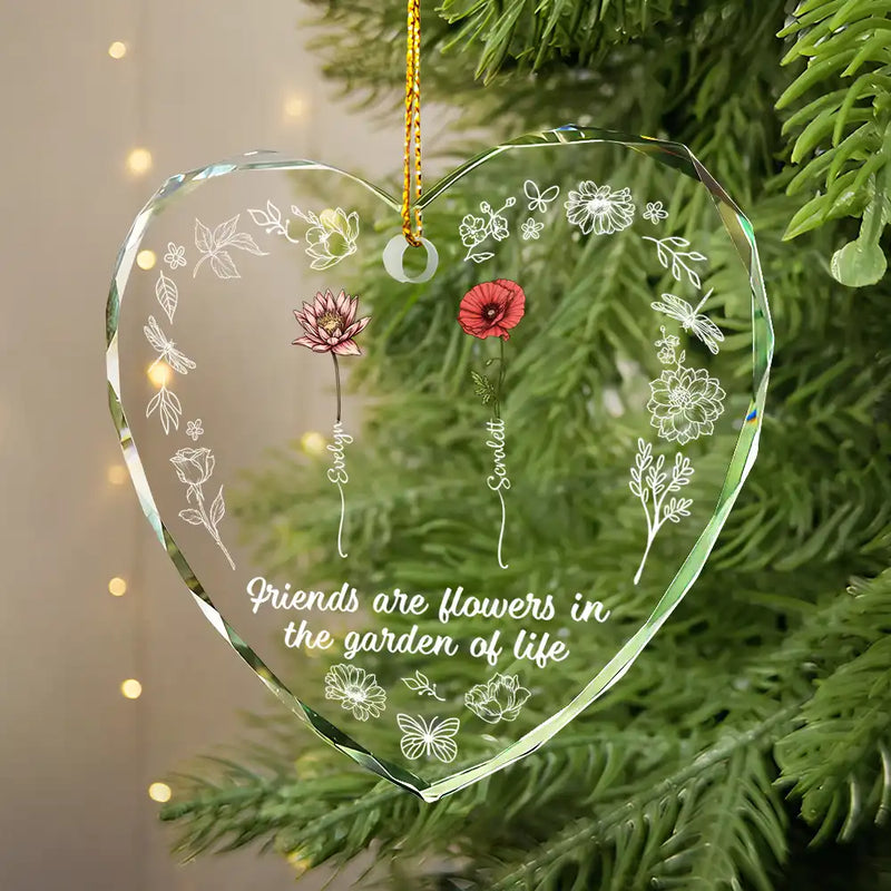 Gift For Bestie - Birth Flower Grow Old Friends - Personalized Glass Ornament