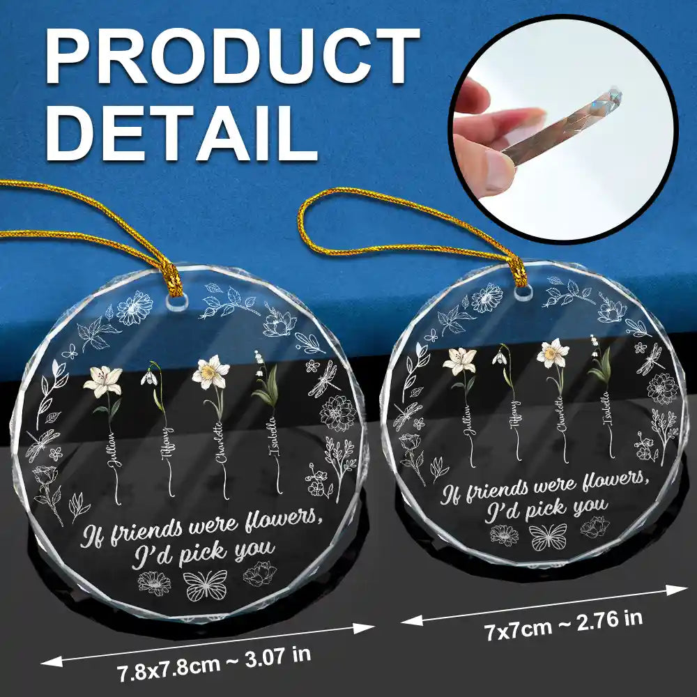 Gift For Bestie - Birth Flower Grow Old Friends - Personalized Glass Ornament