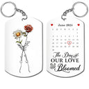 Gift For Couples, Gift For Husband, Gift For Wife, Gift For Boyfriend, Gift For Girlfriend - Birth Flowers With Calendar Our Love Bloomed - Personalized Aluminum Keychain