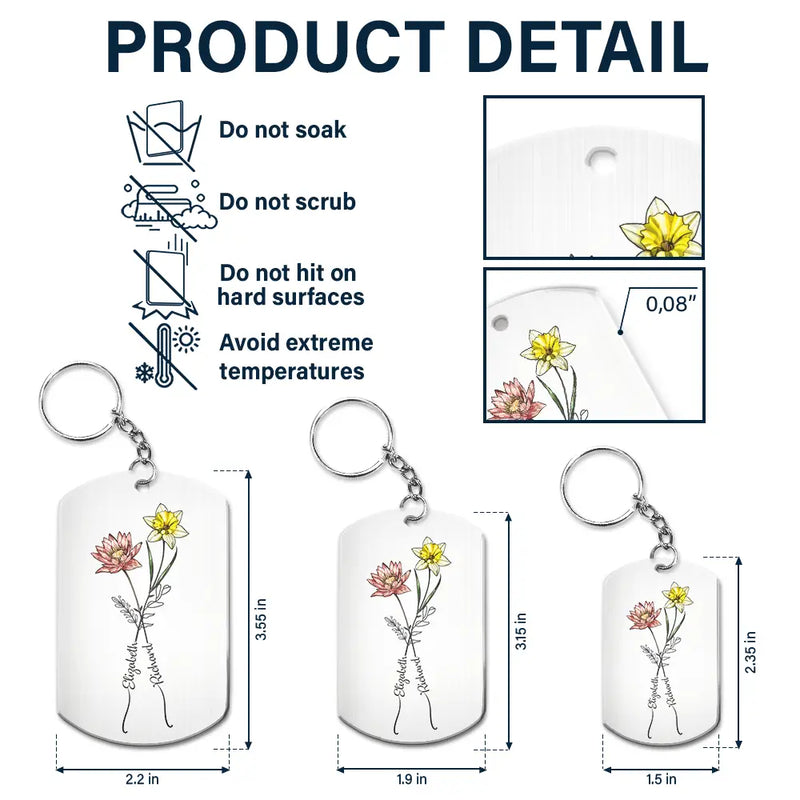 Gift For Couples, Gift For Husband, Gift For Wife, Gift For Boyfriend, Gift For Girlfriend - Birth Flowers With Calendar Our Love Bloomed - Personalized Aluminum Keychain