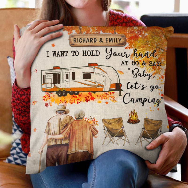 Camping d'automne Vieux couple Allons camper - Oreiller personnalisé