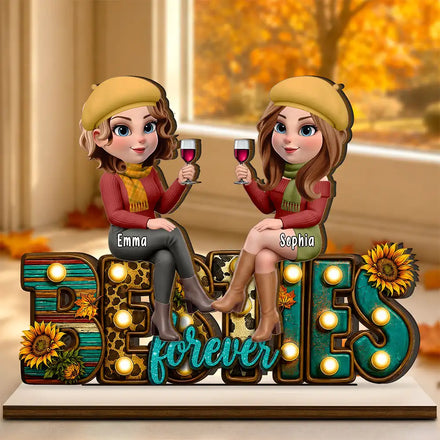 Fall Vibe Besties Forever - Personalized Custom Shaped Wooden Plaque