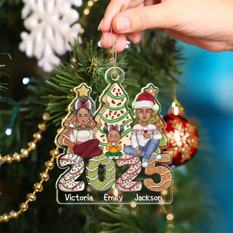 Family Cake, Cookie Trees Christmas Gift For Parent, Kid, Baby - Personalized Cutout Acrylic Ornament