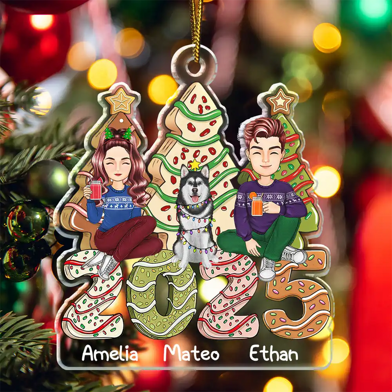 Family Cake, Cookie Trees Christmas Gift For Parent, Kid, Baby - Personalized Cutout Acrylic Ornament