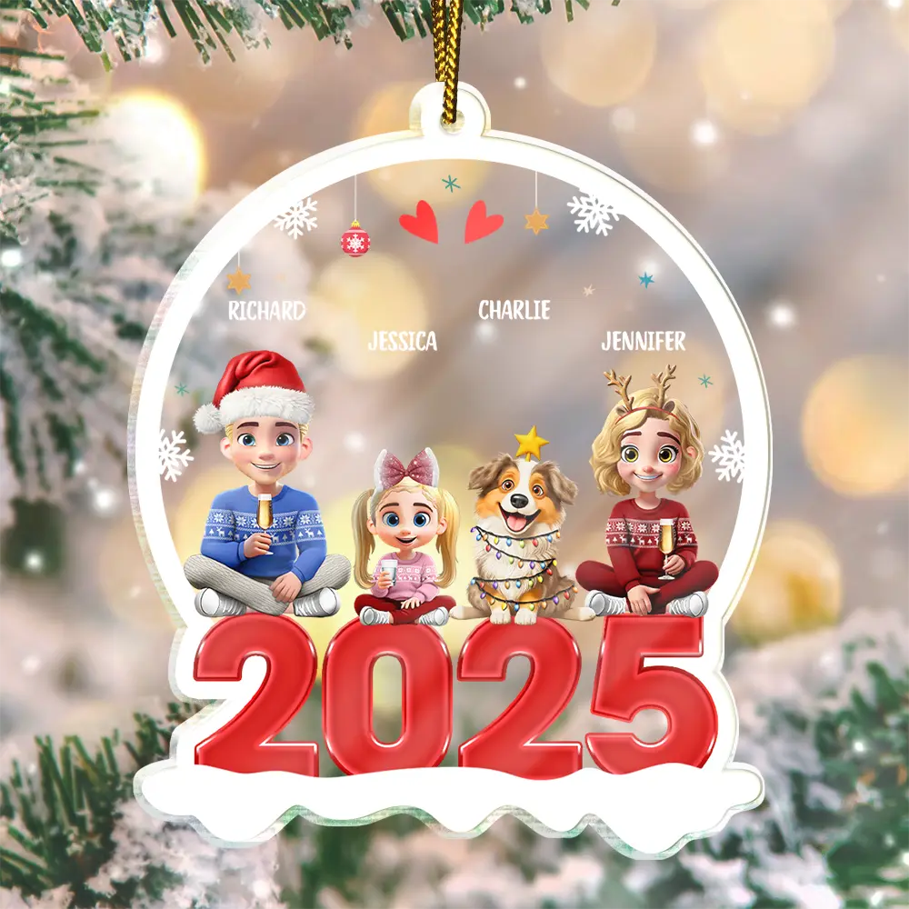 Love, Family, Christmas - Family 3D Effect - Personalized Custom Shaped Acrylic Ornament